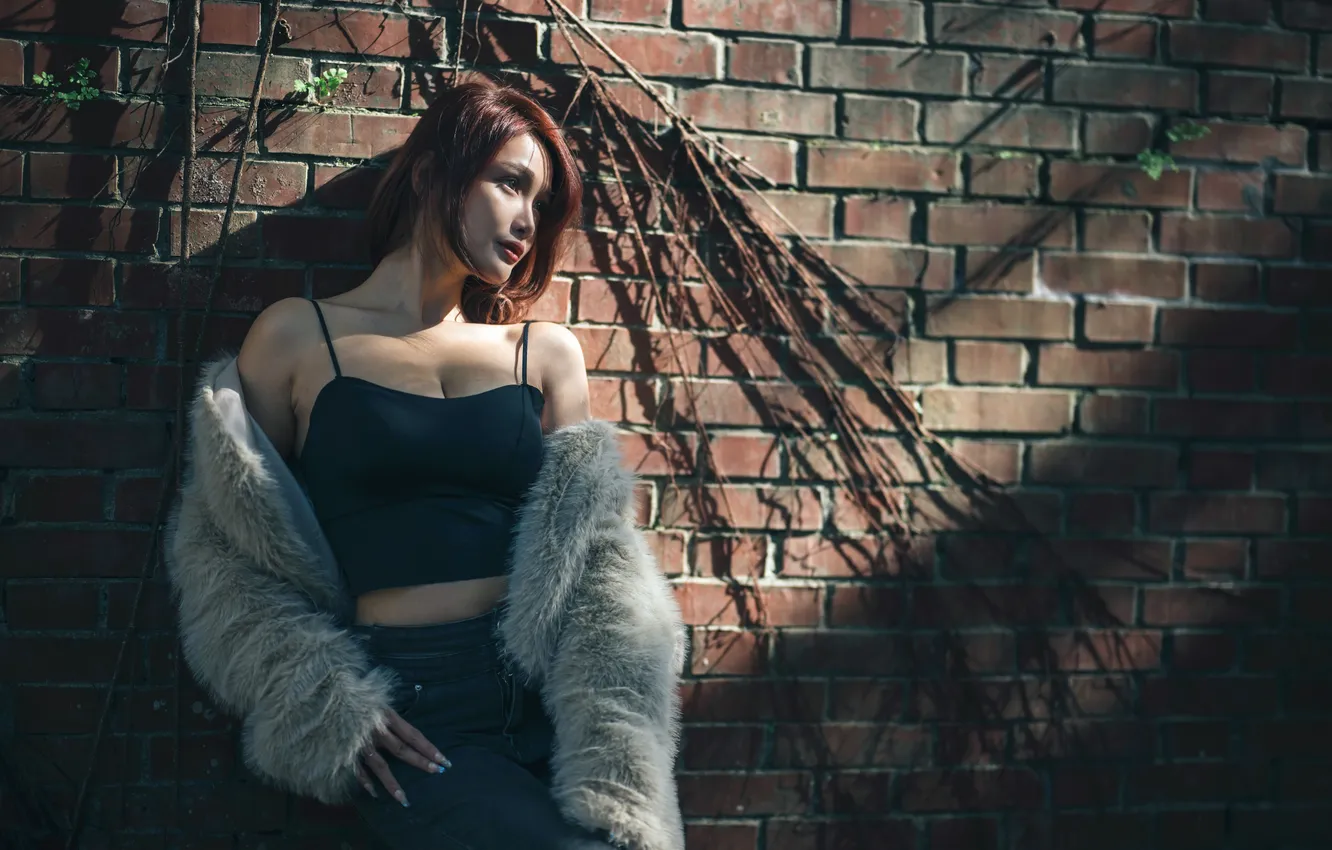 Photo wallpaper girl, wall, Asian