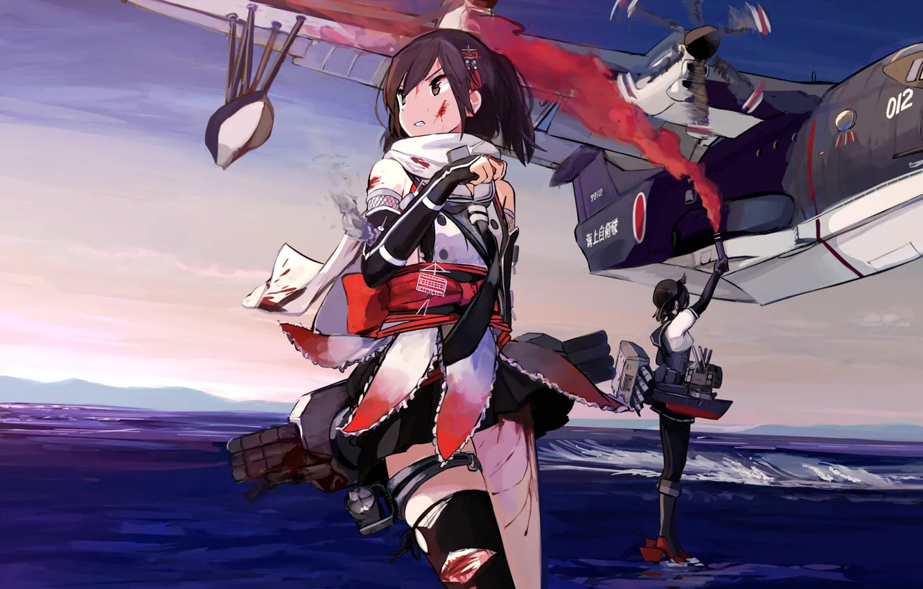 Photo wallpaper Girls, Blood, Wounds, Kantai Collection, Scratches, Naval collection