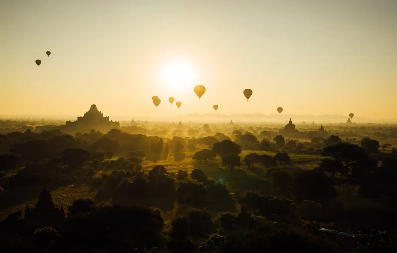 Photo wallpaper the sky, the sun, Myanmar, Burma, balloon