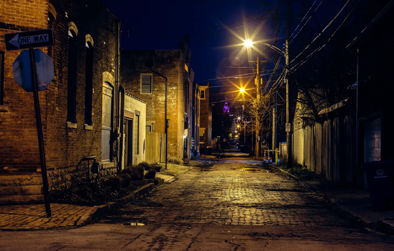 Photo wallpaper the city, lights, street, home, lane, night