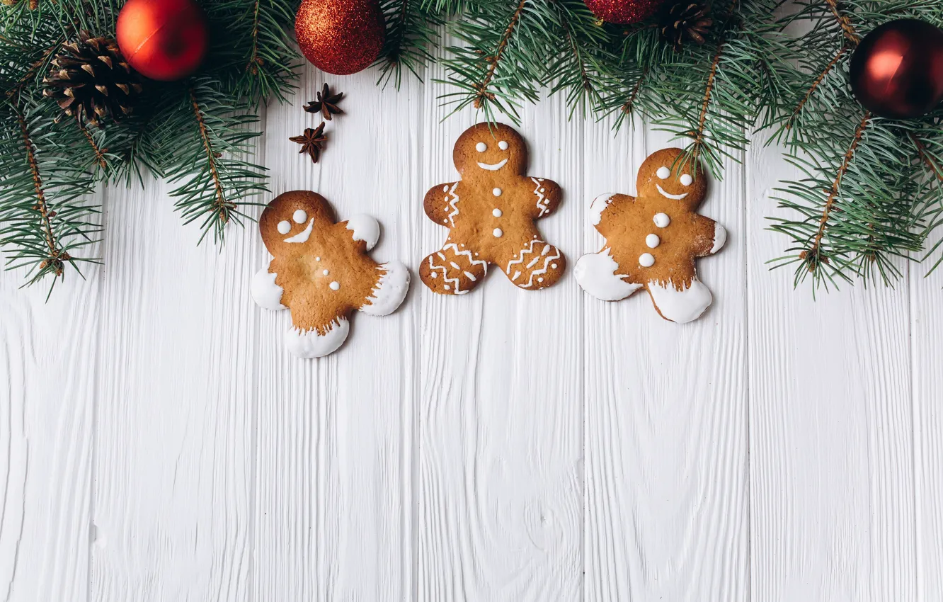 Photo wallpaper new year, spruce, cakes, gingerbread, clove