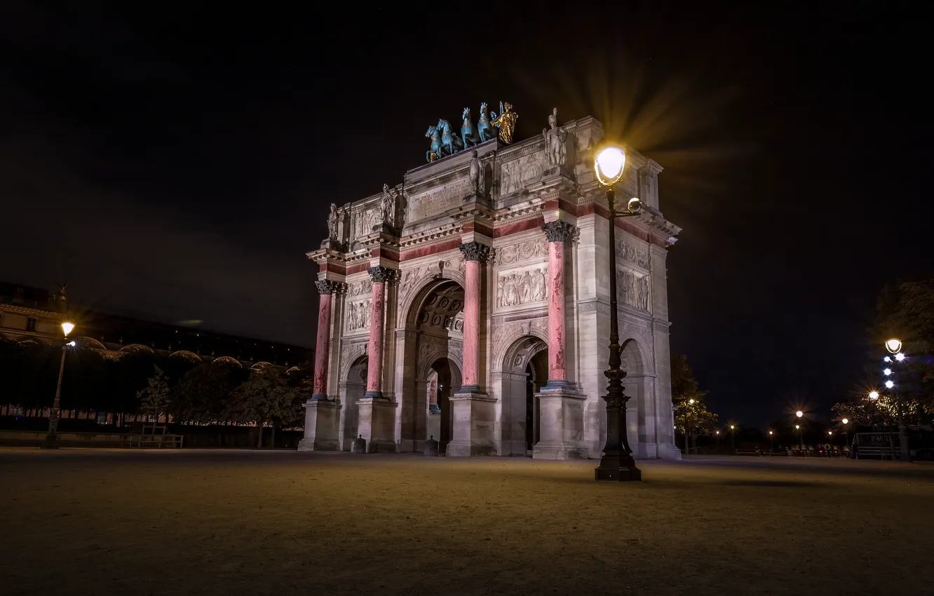 Photo wallpaper night, lights, France, Paris, Triumfalnaya arch
