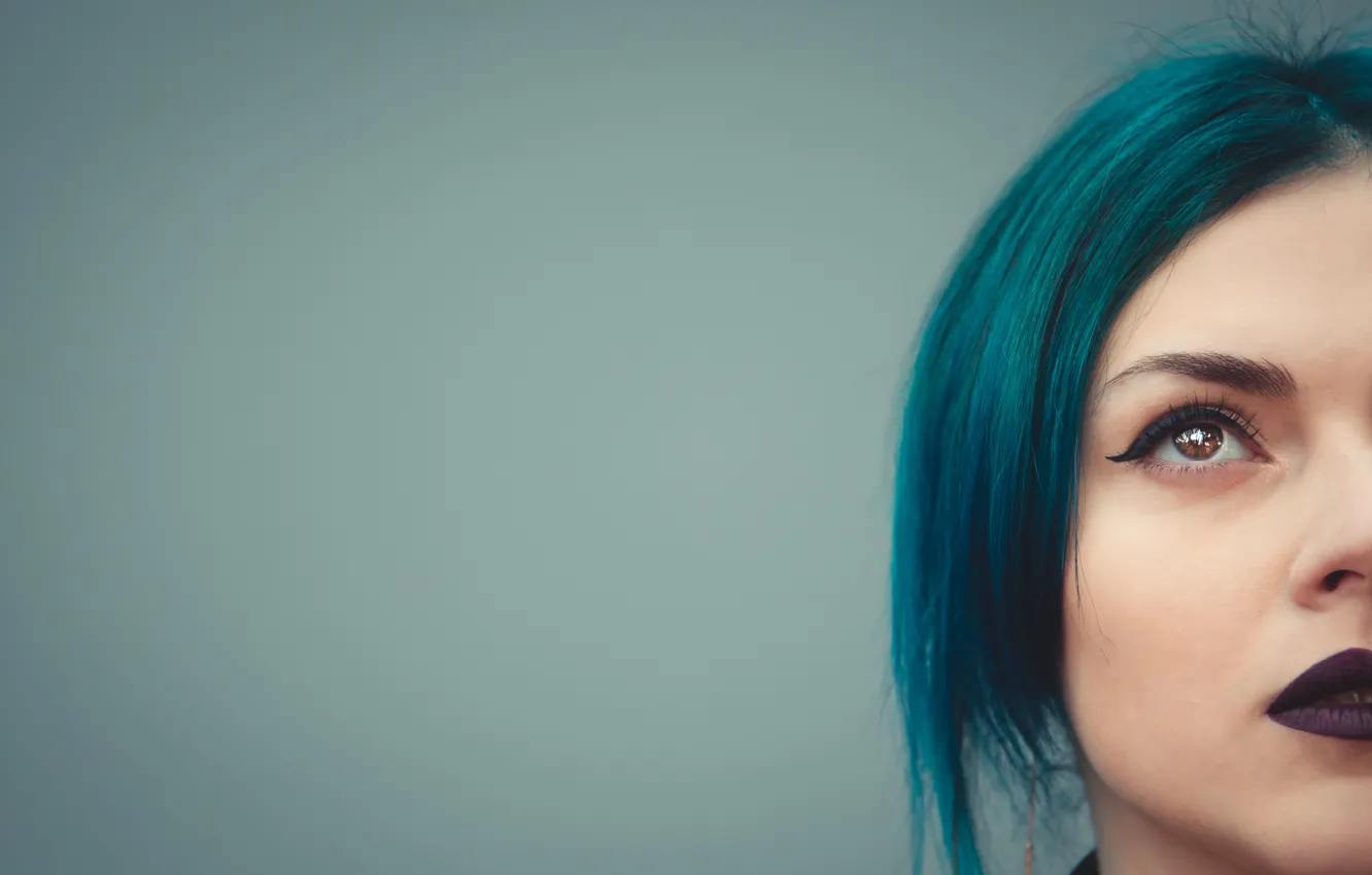 Photo wallpaper look, lips, blue hair, Girl