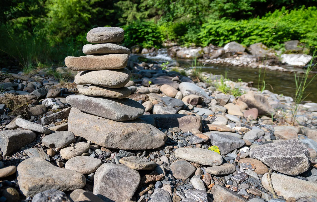 Photo wallpaper nature, river, stones, Germany, Resin