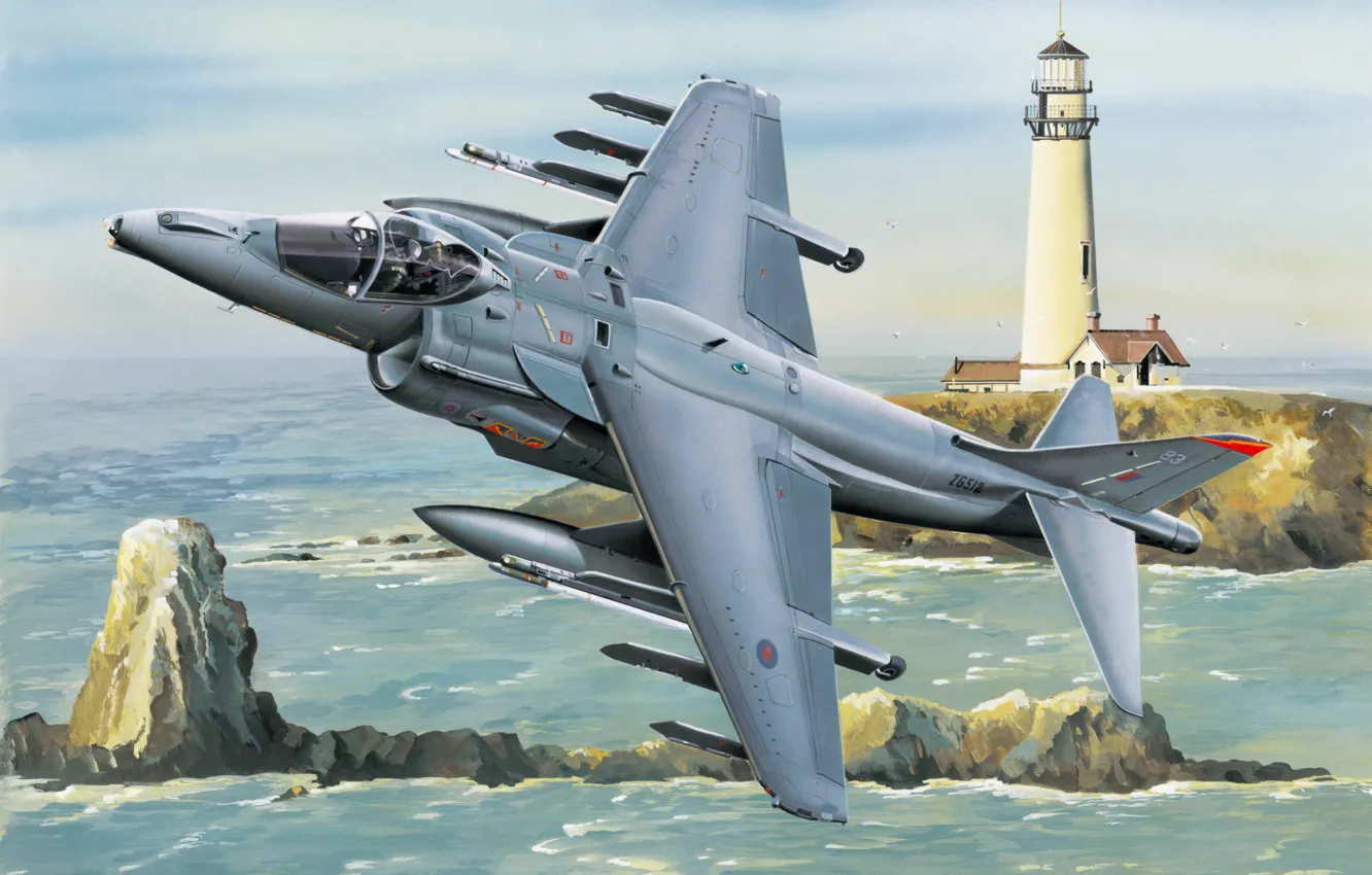 Photo wallpaper war, art, airplane, painting, aviation, ww2, Hawker Harrier Jump Jet