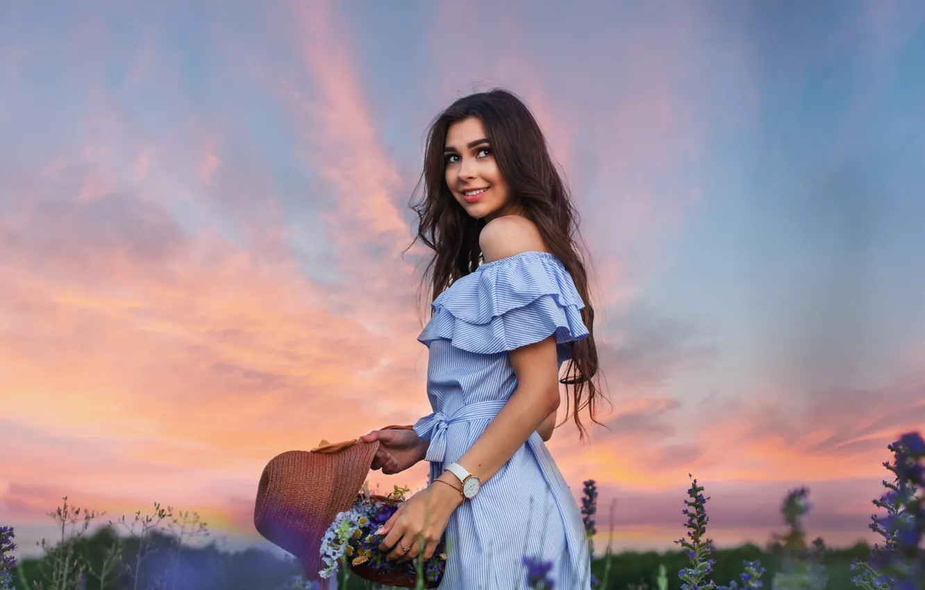 Photo wallpaper look, girl, nature, smile, hat, dress, Yana Savina, Jan Owl