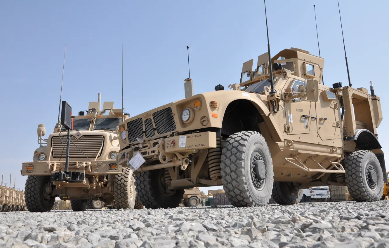 Photo wallpaper two, Afghanistan, armored car, APC, MaxxPros