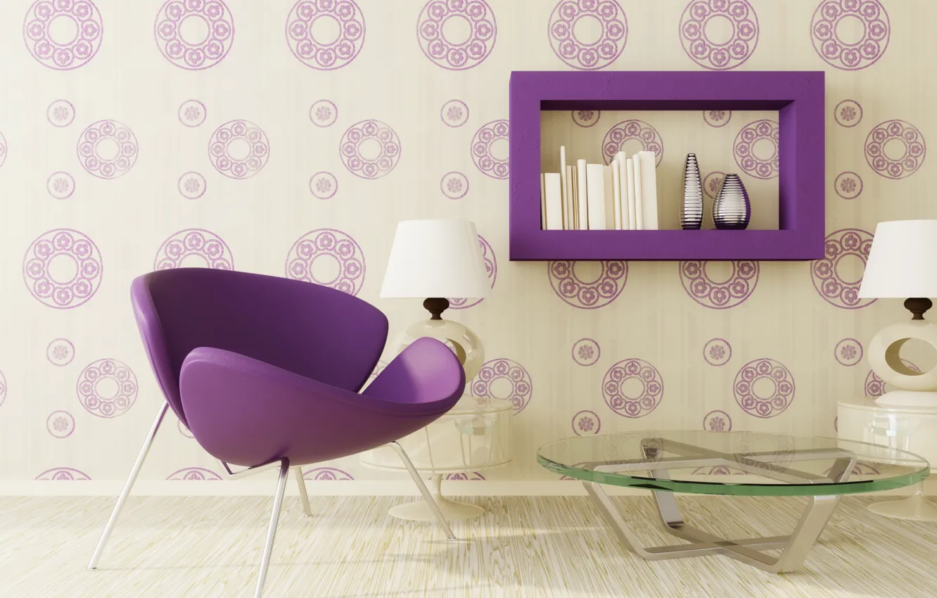 Photo wallpaper purple, furniture, interior, chair, purple
