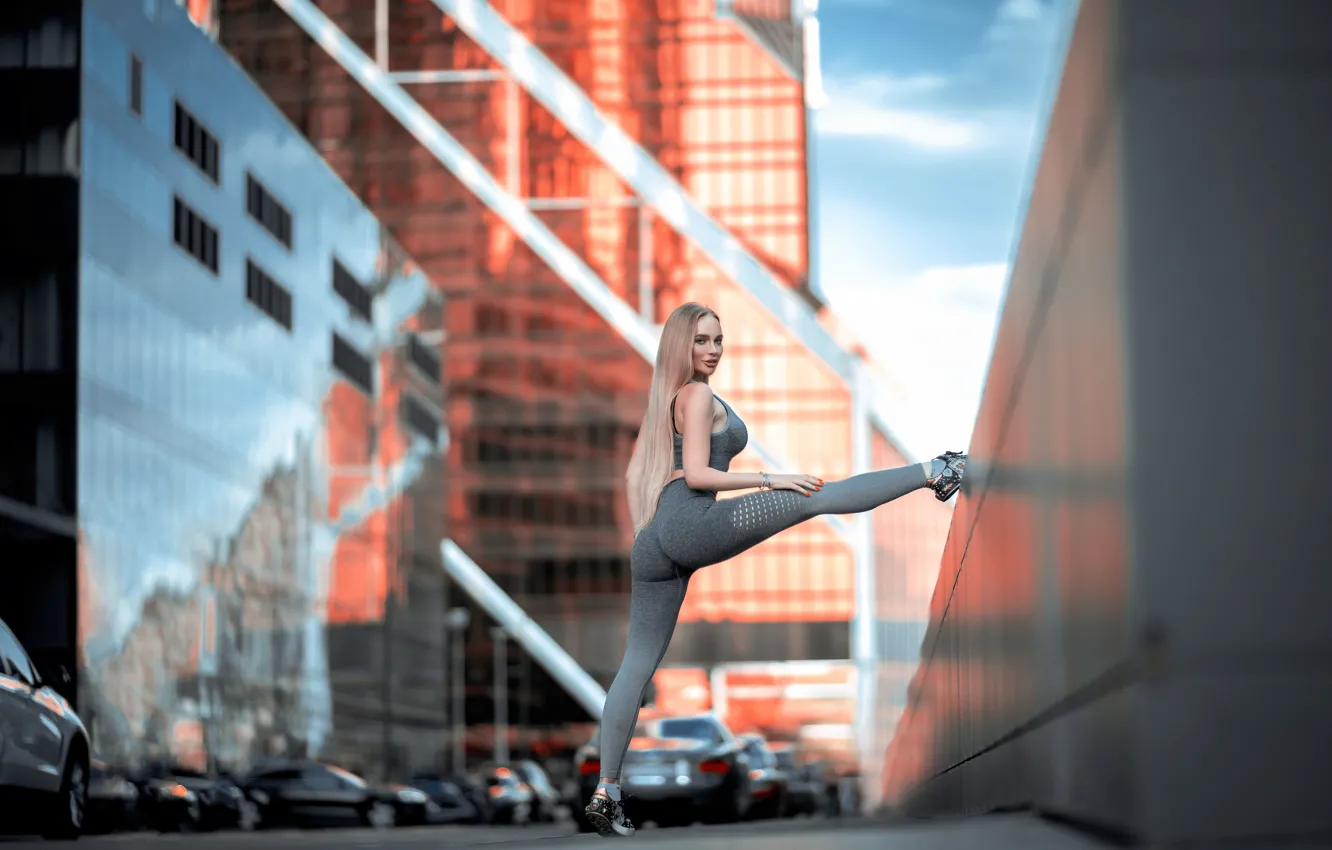 Photo wallpaper girl, breast, photo, blue eyes, model, blonde, pose, chest