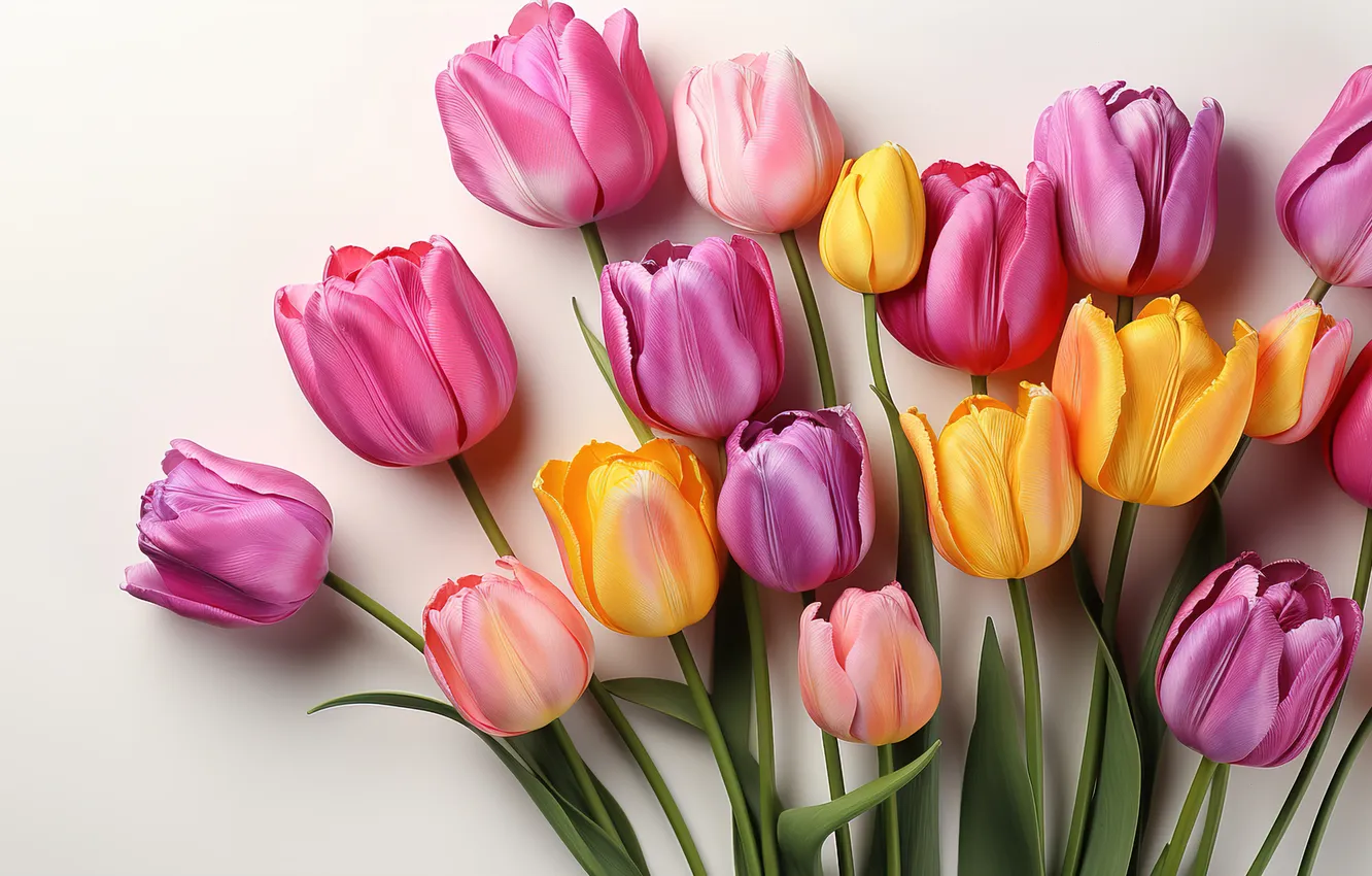 Photo wallpaper flowers, bouquet, colorful, tulips, flowers, tulips, spring, purple