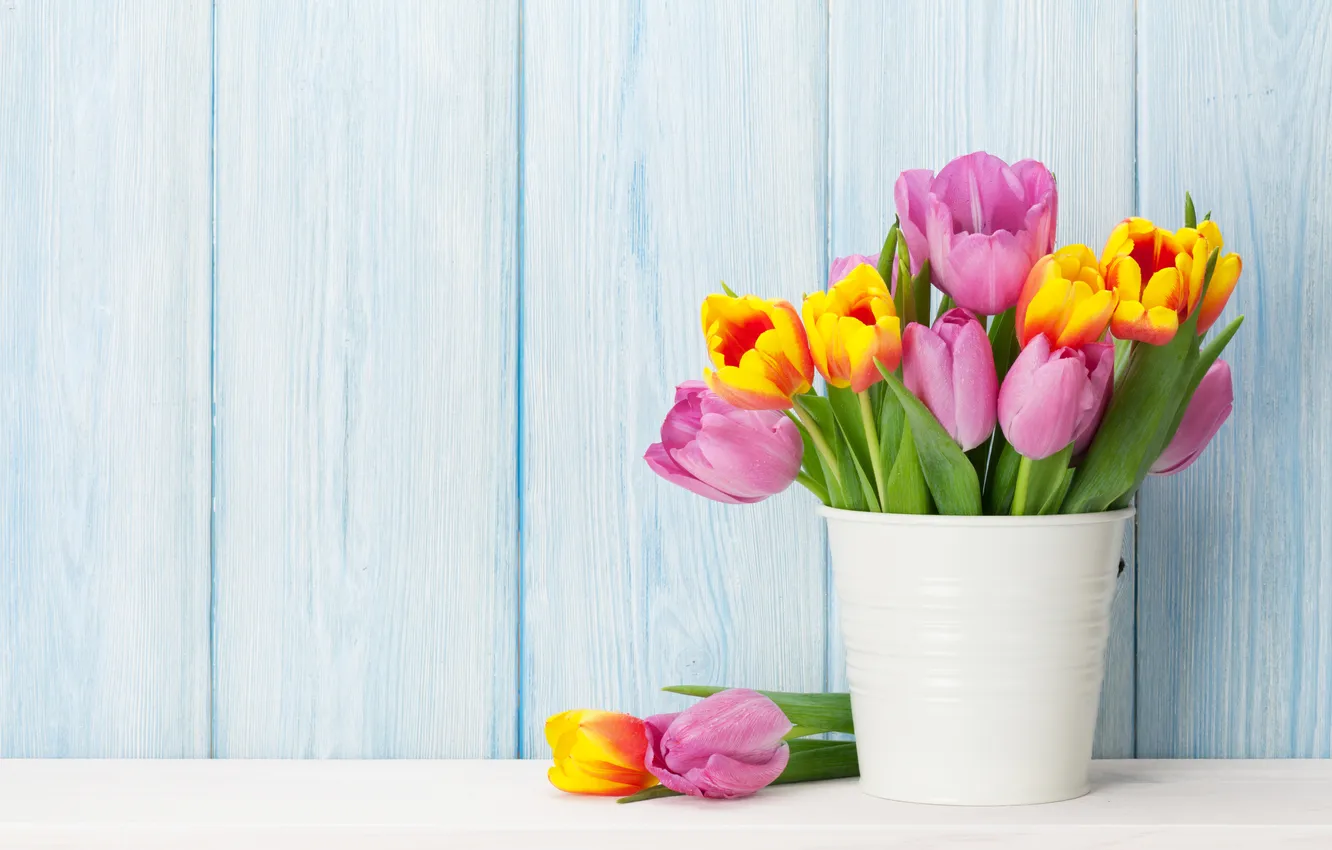 Photo wallpaper flowers, bouquet, colorful, tulips, pink, flowers, tulips, spring