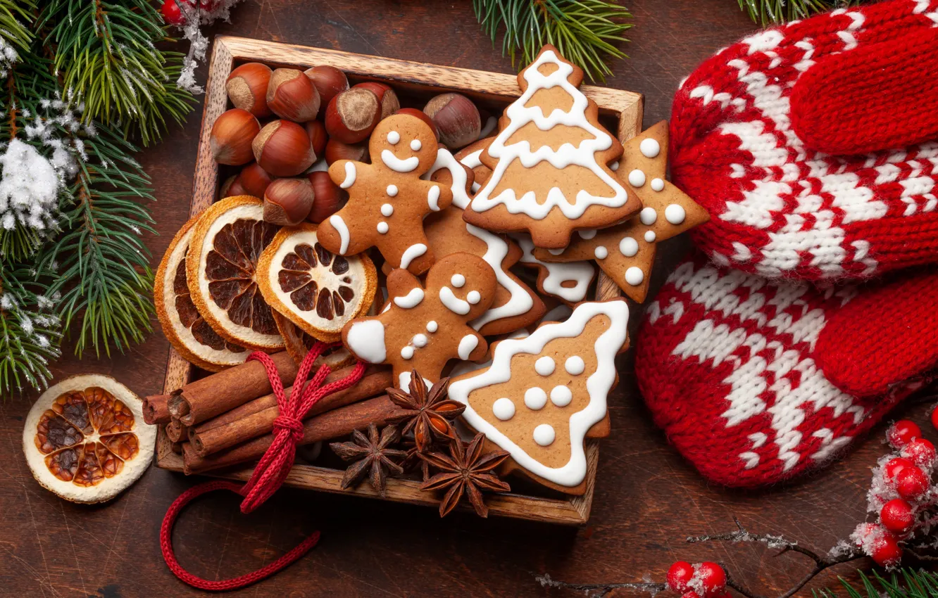 Photo wallpaper decoration, new year, Christmas, Christmas, wood, New Year, cookies, decoration