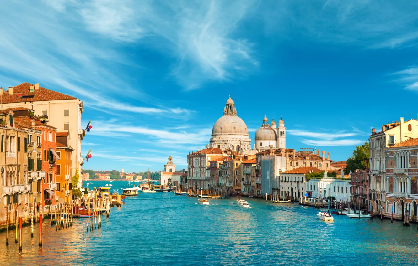 Photo wallpaper sea, the sky, clouds, the city, building, boats, Italy, Venice