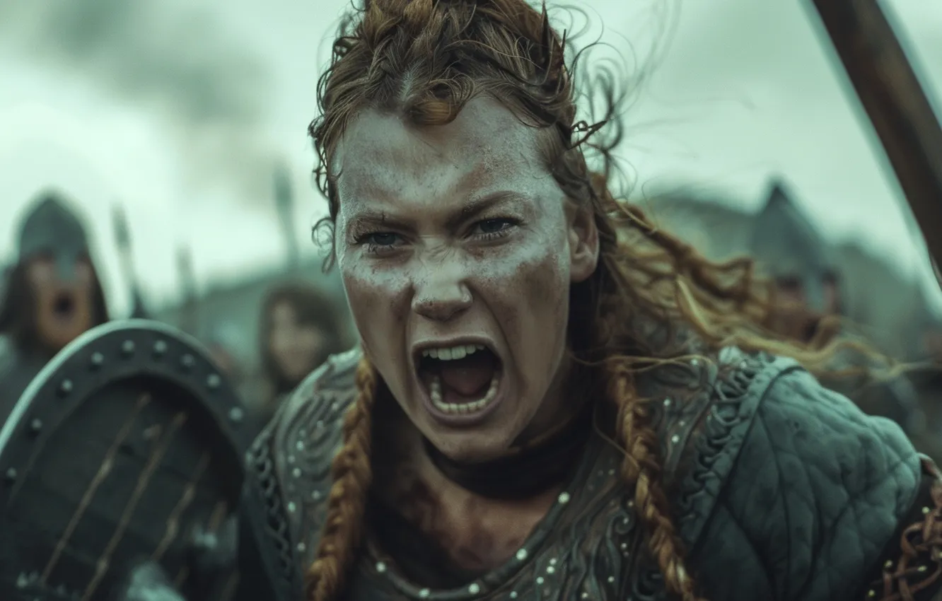 Photo wallpaper girl, warrior, Creek, closeup, digital art, The Vikings, AI art, The Art of Artificial Intelligence