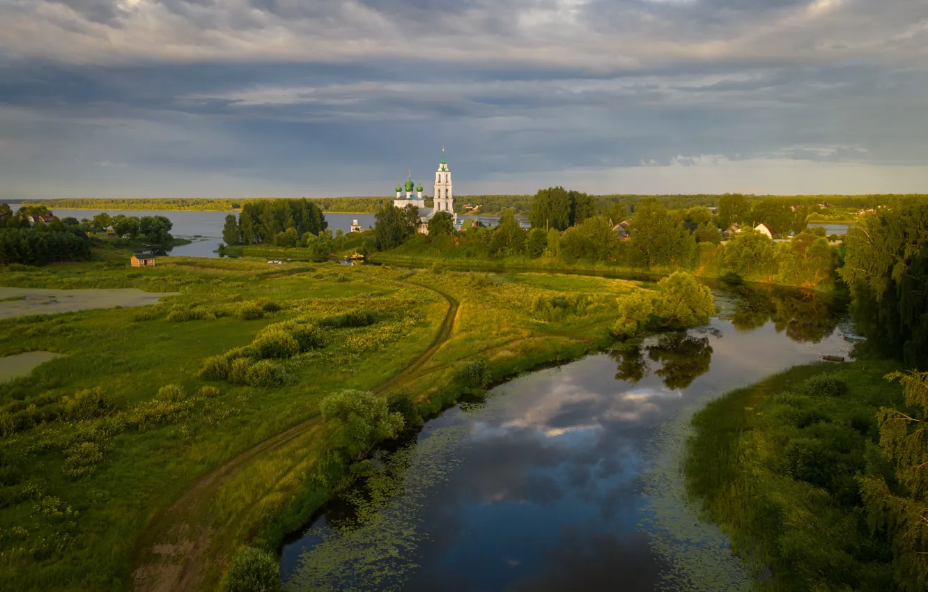Photo wallpaper landscape, nature, river, temple, Volga, Alex Roman, Dievo-Gorodishche