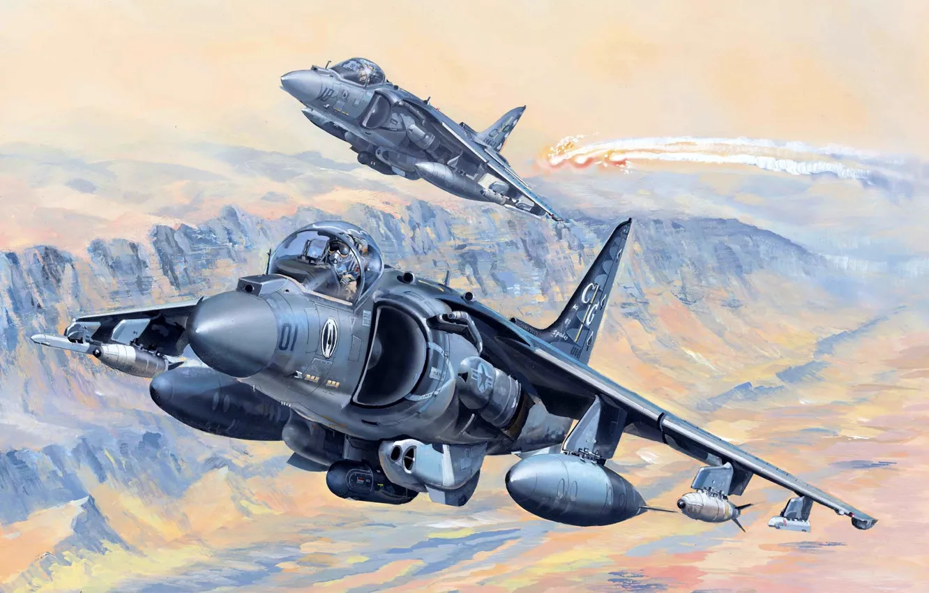 Photo wallpaper Attack, AV-8B Harrier II, US Marines, Aircraft vertical takeoff and landing