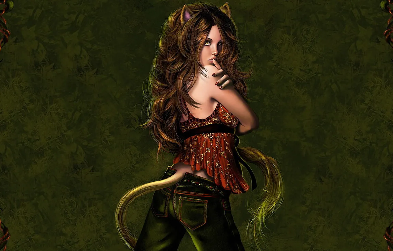 Photo wallpaper cat, girl, graphics, fantasy