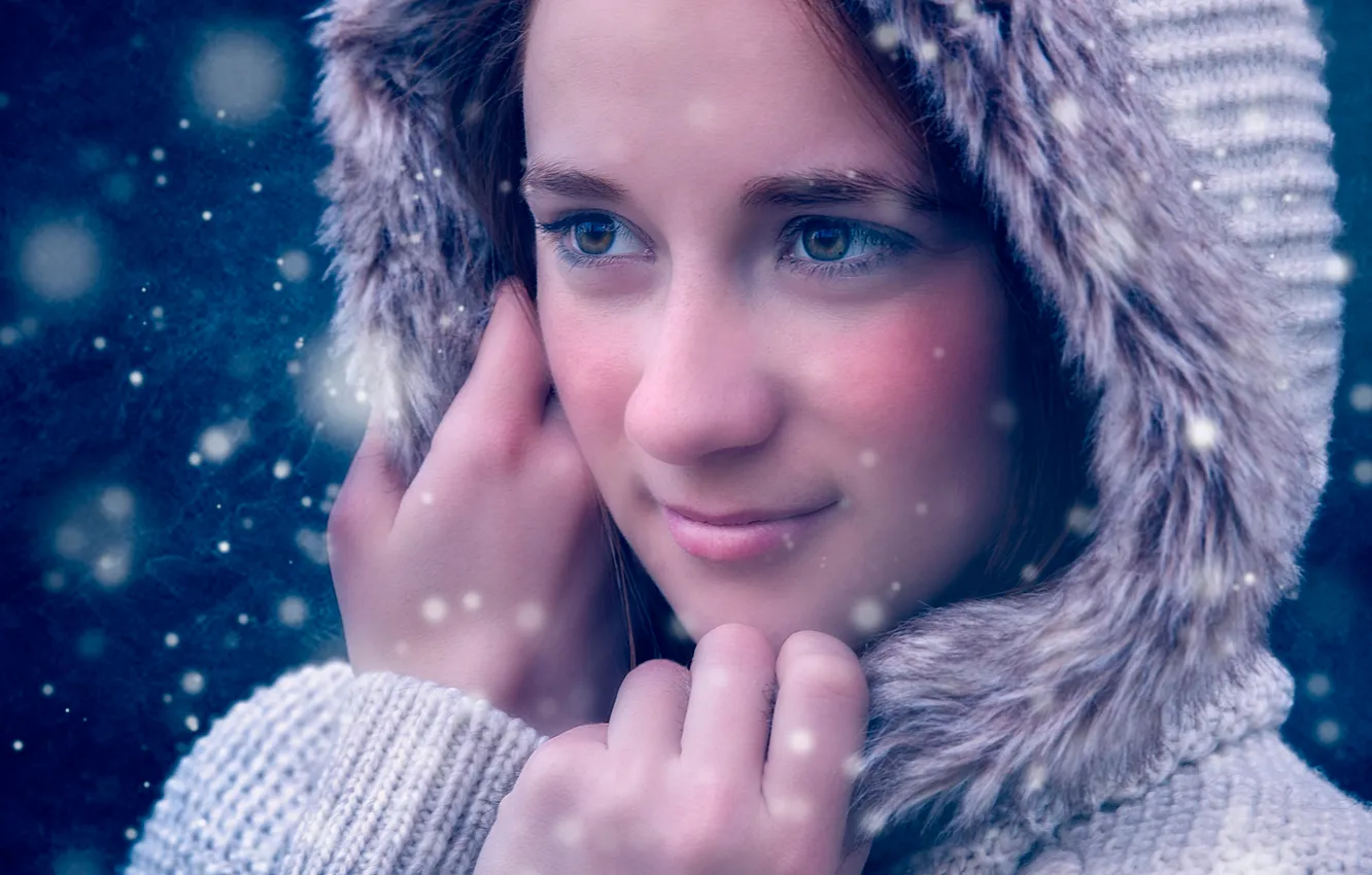 Photo wallpaper snowflakes, smile, portrait