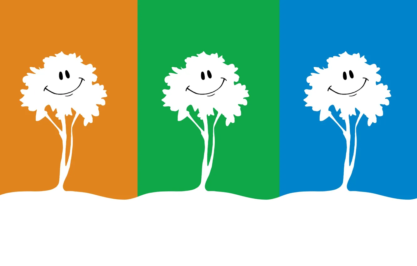 Photo wallpaper trees, nature, smile, figure, graphics, three, bright colors, three