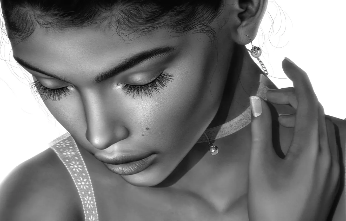 Photo wallpaper girl, face, mood, hands