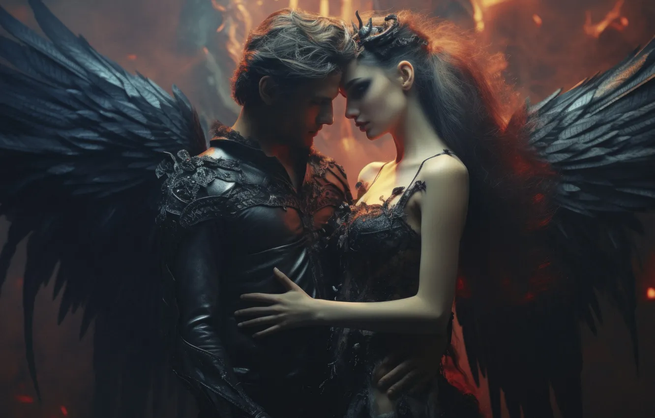 Photo wallpaper Girl, Love, Wings, Guy, Two, Angels, Desire, The temptation