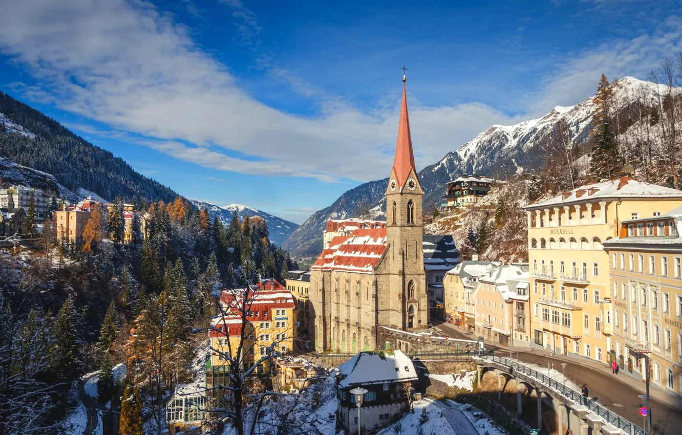 Photo wallpaper winter, mountains, home, Austria, Alps, Cathedral, Bad Gastein