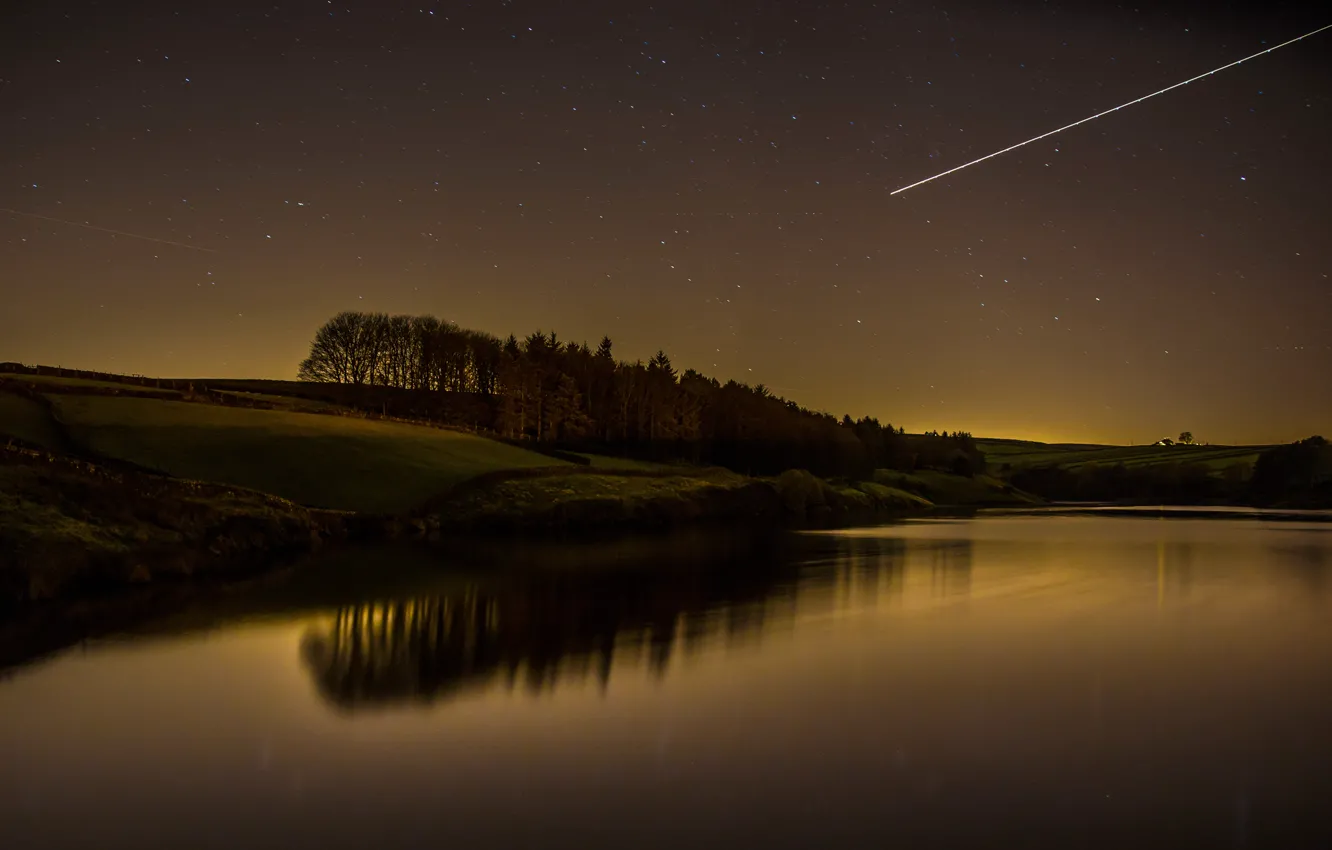 Photo wallpaper the sky, stars, trees, landscape, night, river