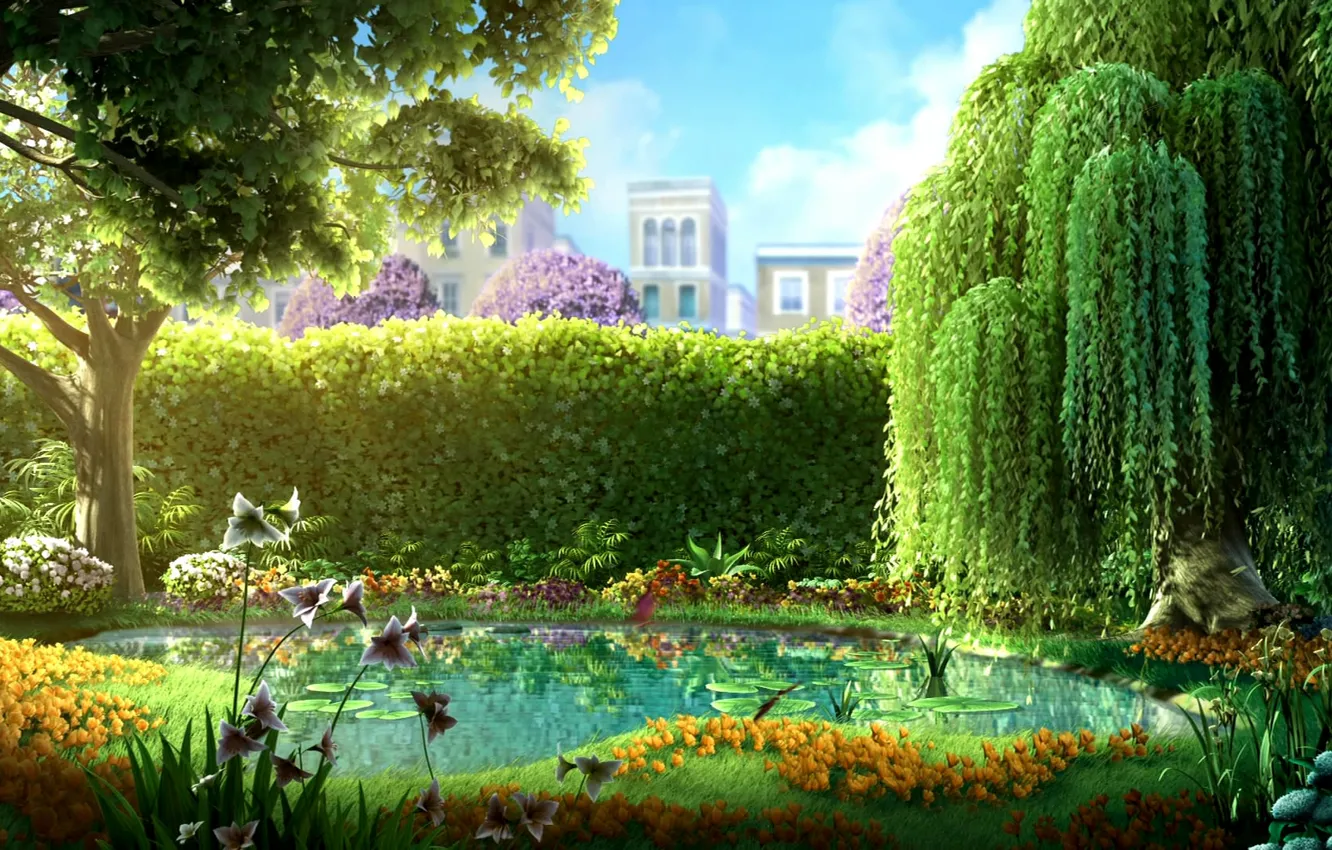 Photo wallpaper summer, pond, Park, dereja