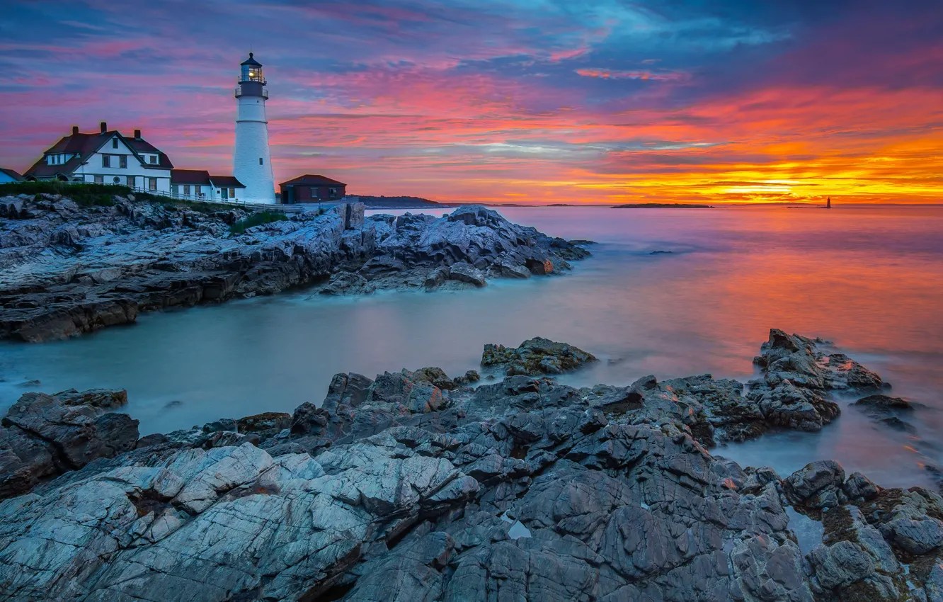 Photo wallpaper sea, photo, lighthouse, home, Portland, cape-elizabeth, Cape Elizabeth