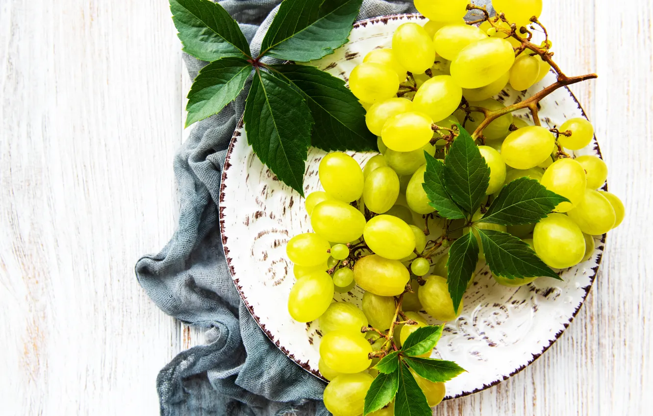 Photo wallpaper green, plate, grapes, bunch, Olena Rudo