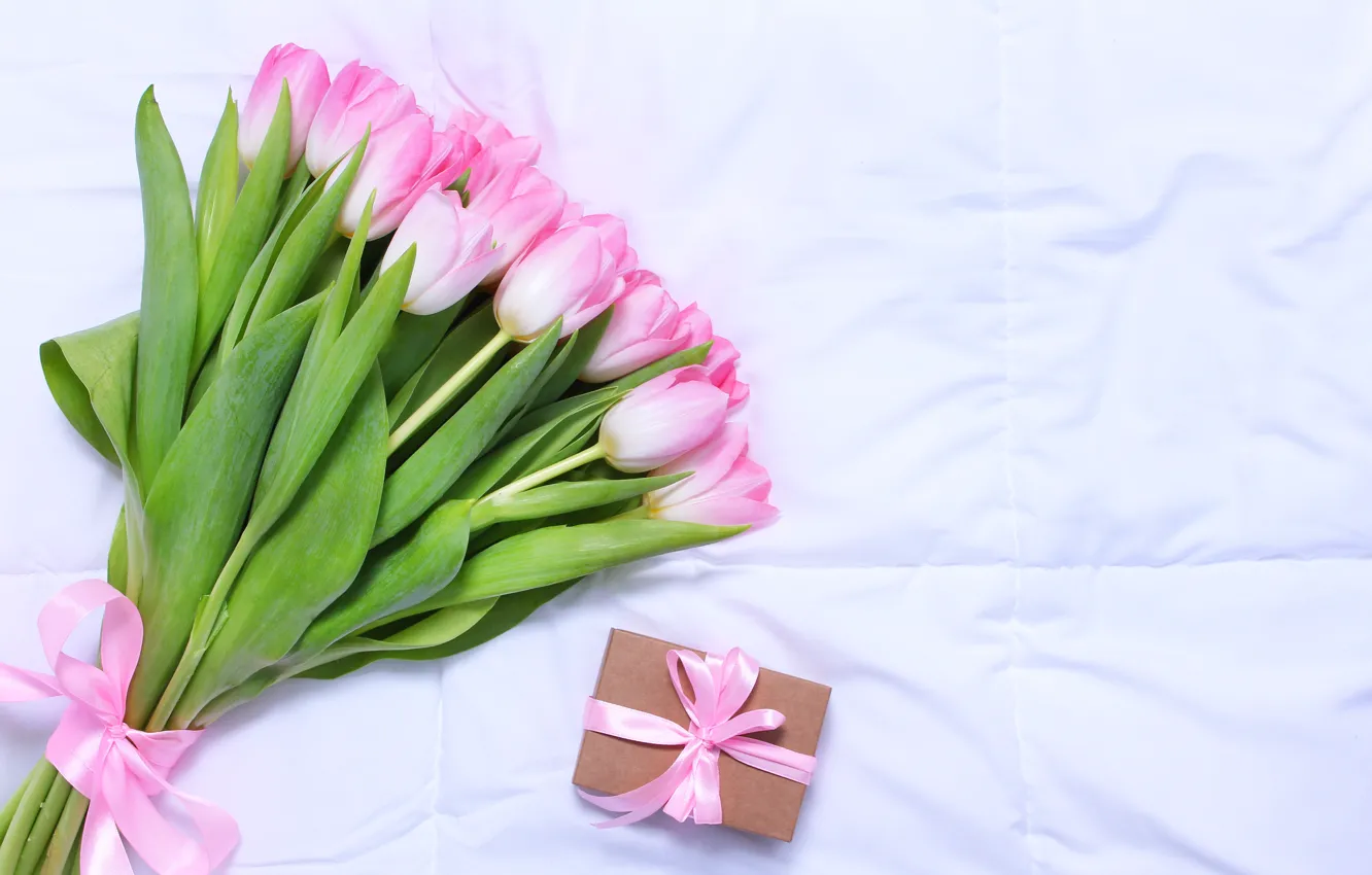 Photo wallpaper gift, bouquet, tulips, pink
