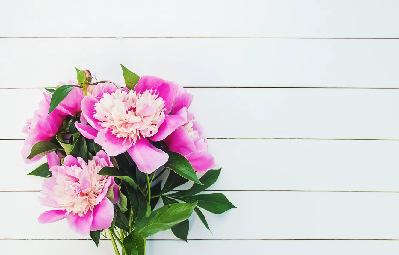 Photo wallpaper flowers, bouquet, pink, wood, pink, flowers, beautiful, peonies