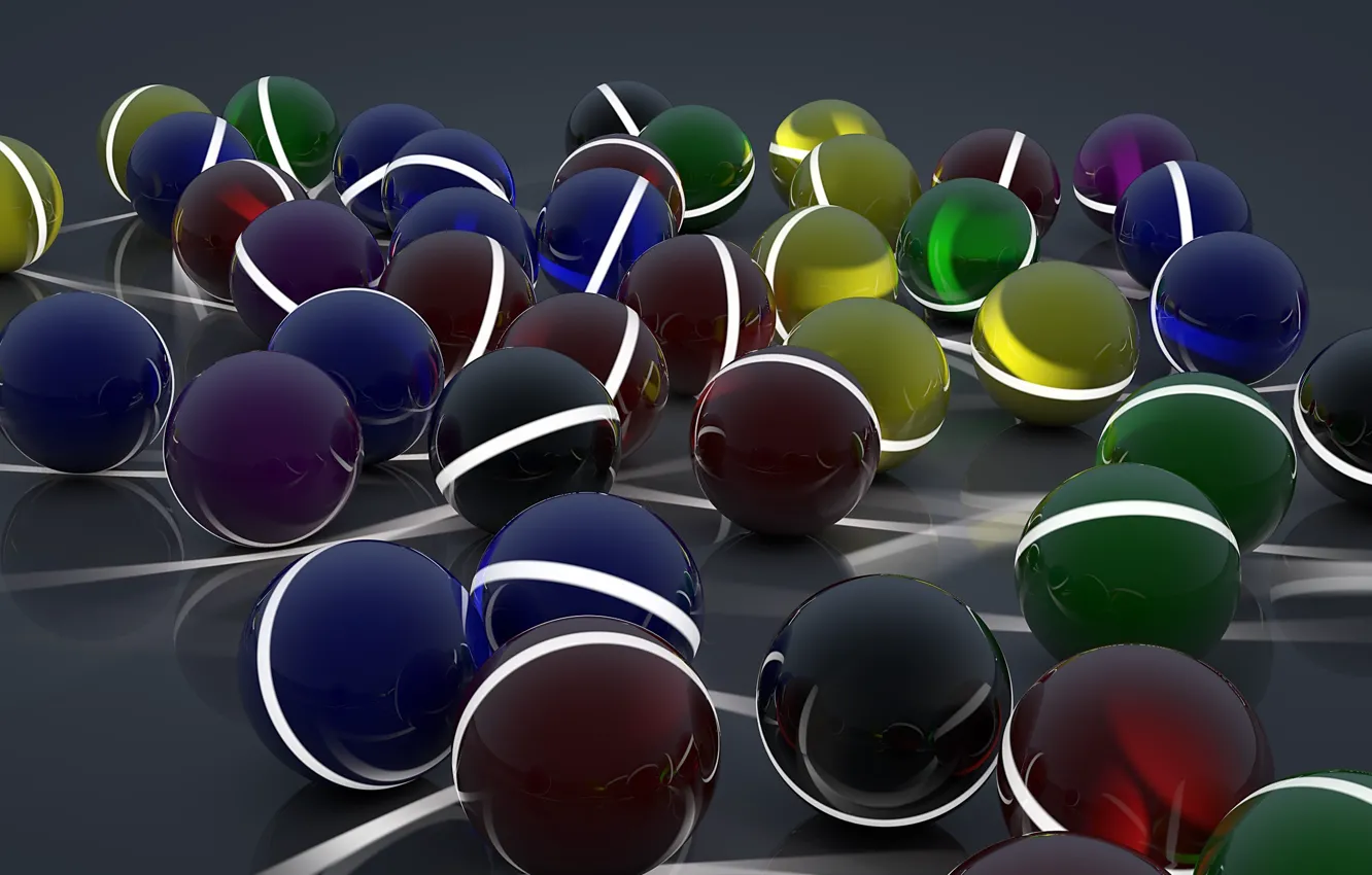 Photo wallpaper surface, line, reflection, strip, balls, art, sphere, different