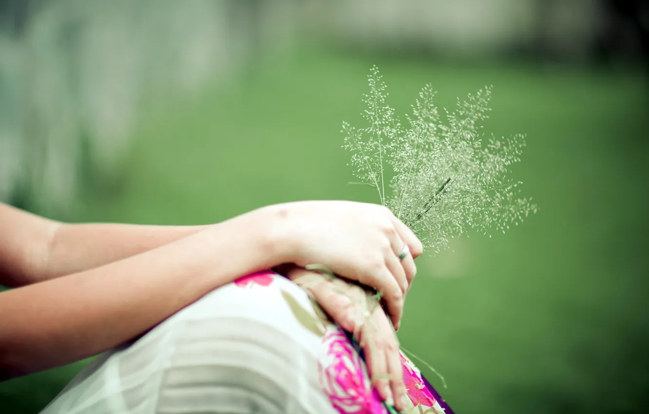 Photo wallpaper grass, girl, background