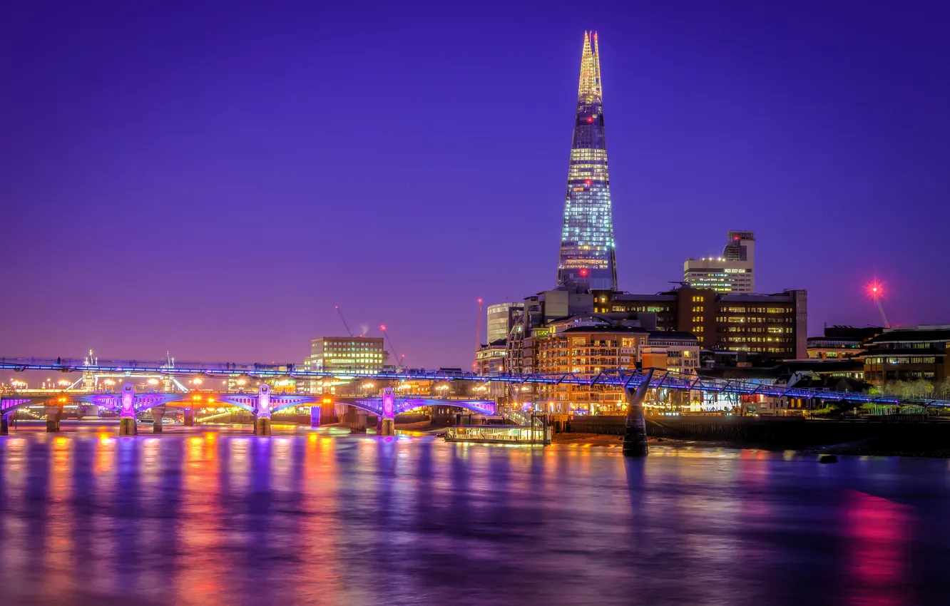 Photo wallpaper the sky, night, lights, river, England, London, tower, home