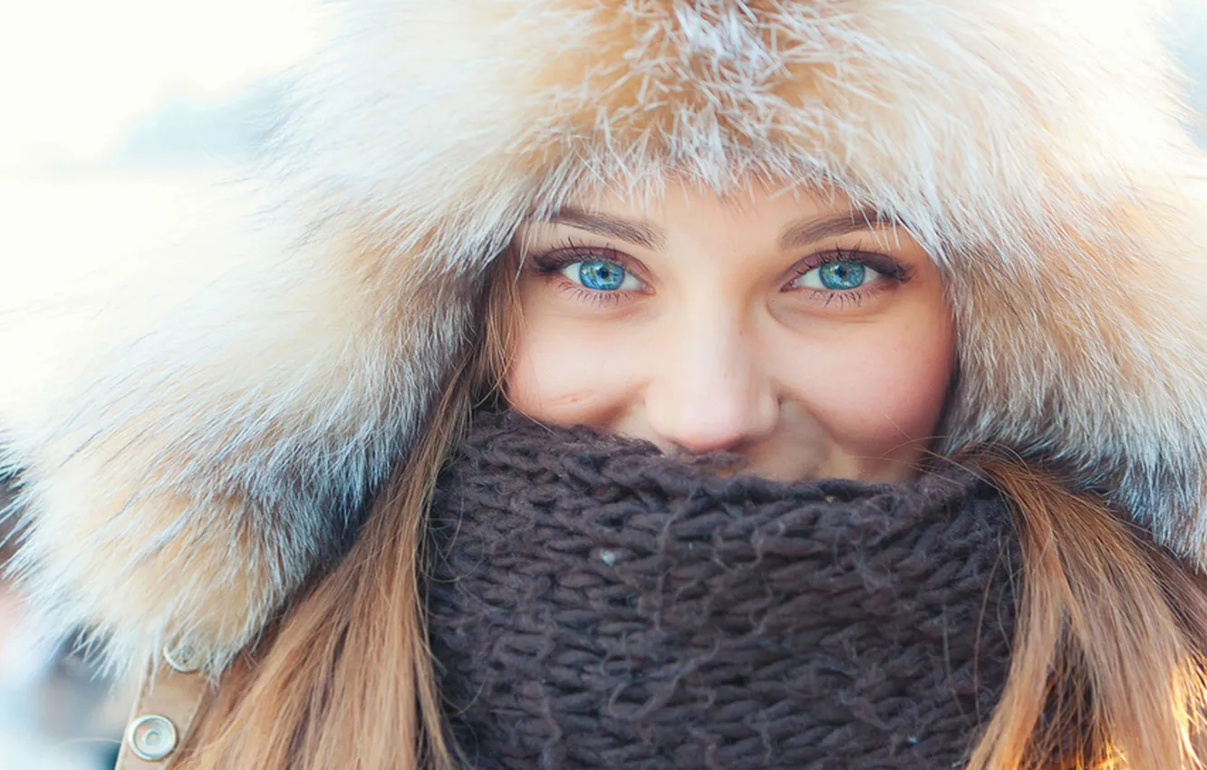Photo wallpaper sexy, eyes, beautiful, winter, look, warm
