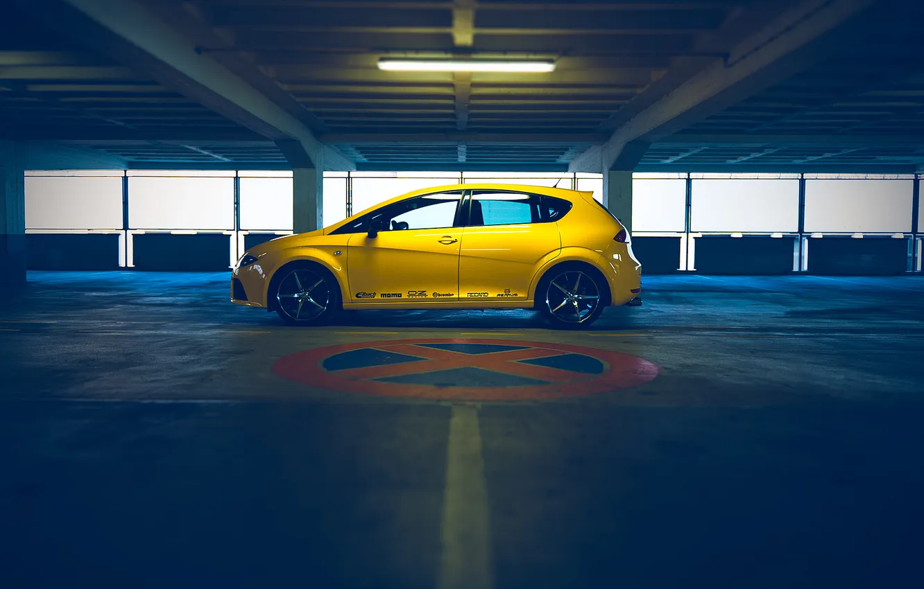 Photo wallpaper yellow, Wallpaper, Parking, Seat Leon