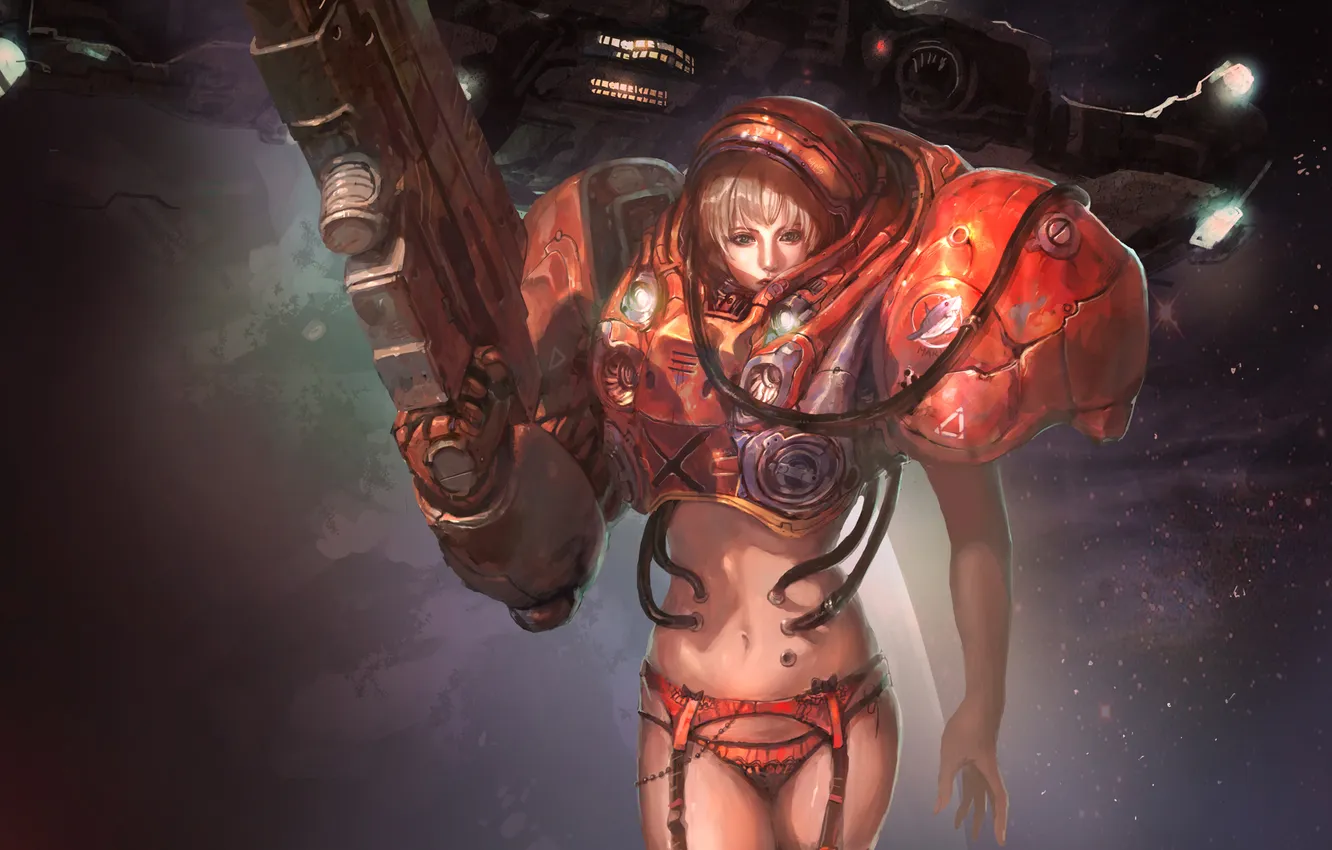 Photo wallpaper space, stars, ship, blonde, belt, starcraft, landing, THONG