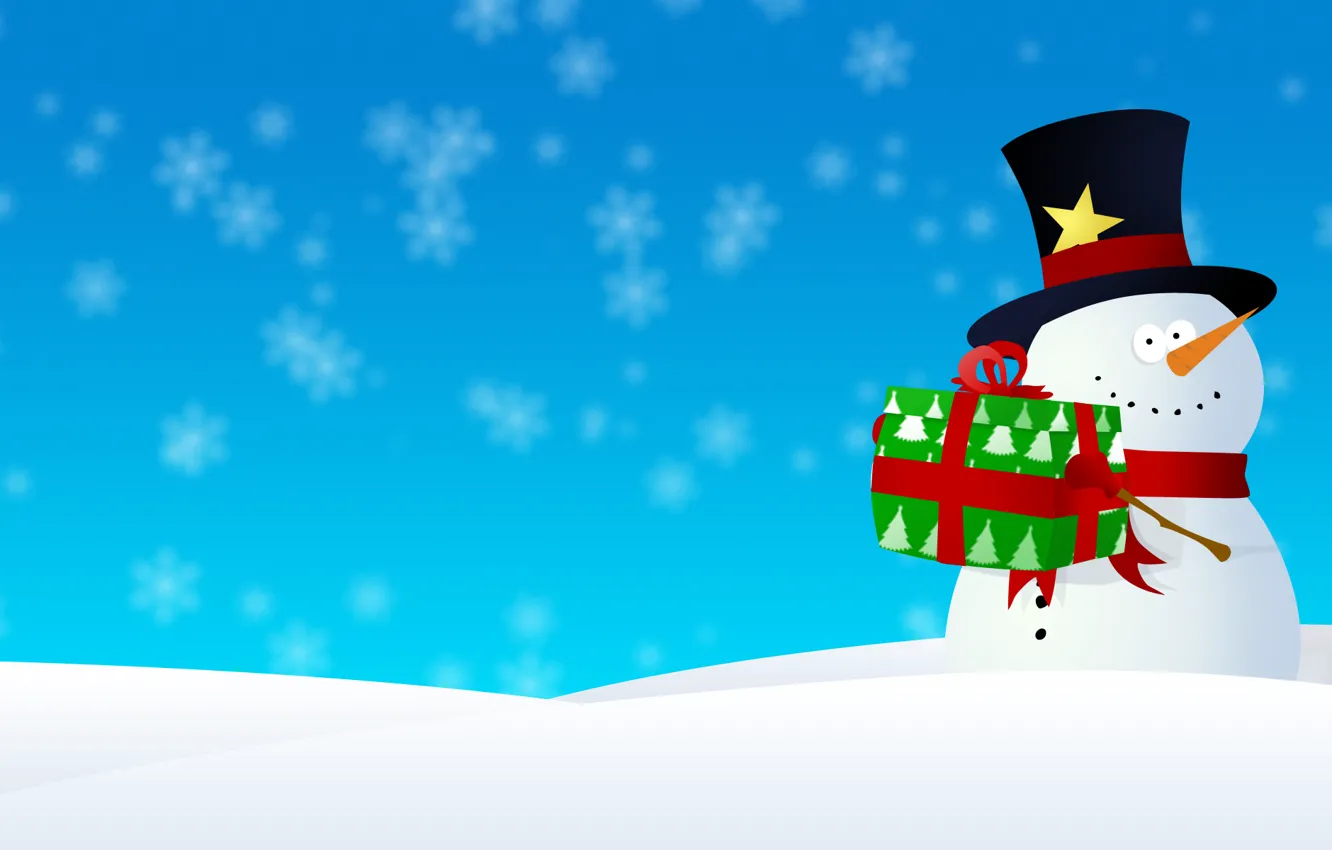 Photo wallpaper snow, snowflakes, graphics, new year, Christmas, snowman, christmas, new year