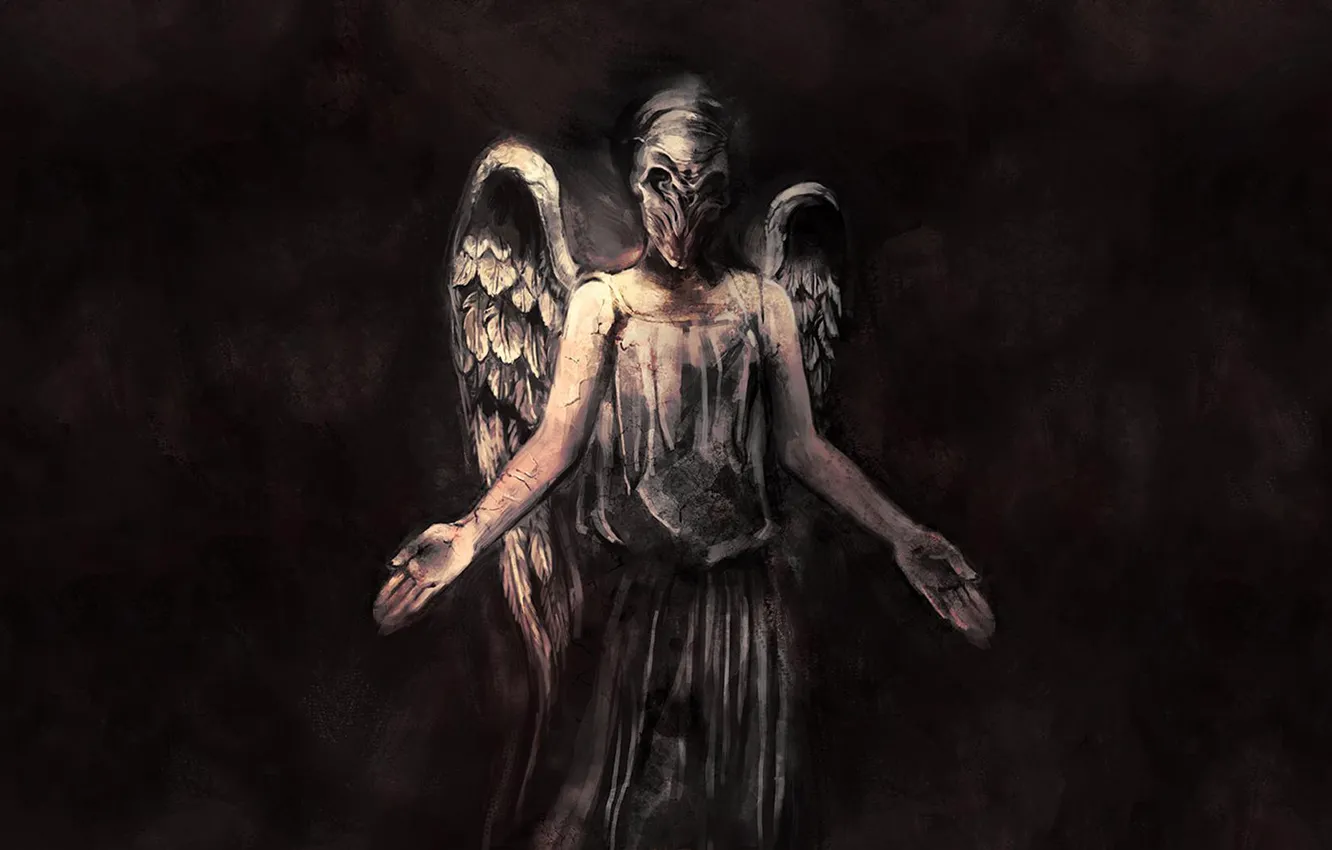Photo wallpaper background, figure, silence, wings, hands, art, statue, Doctor Who