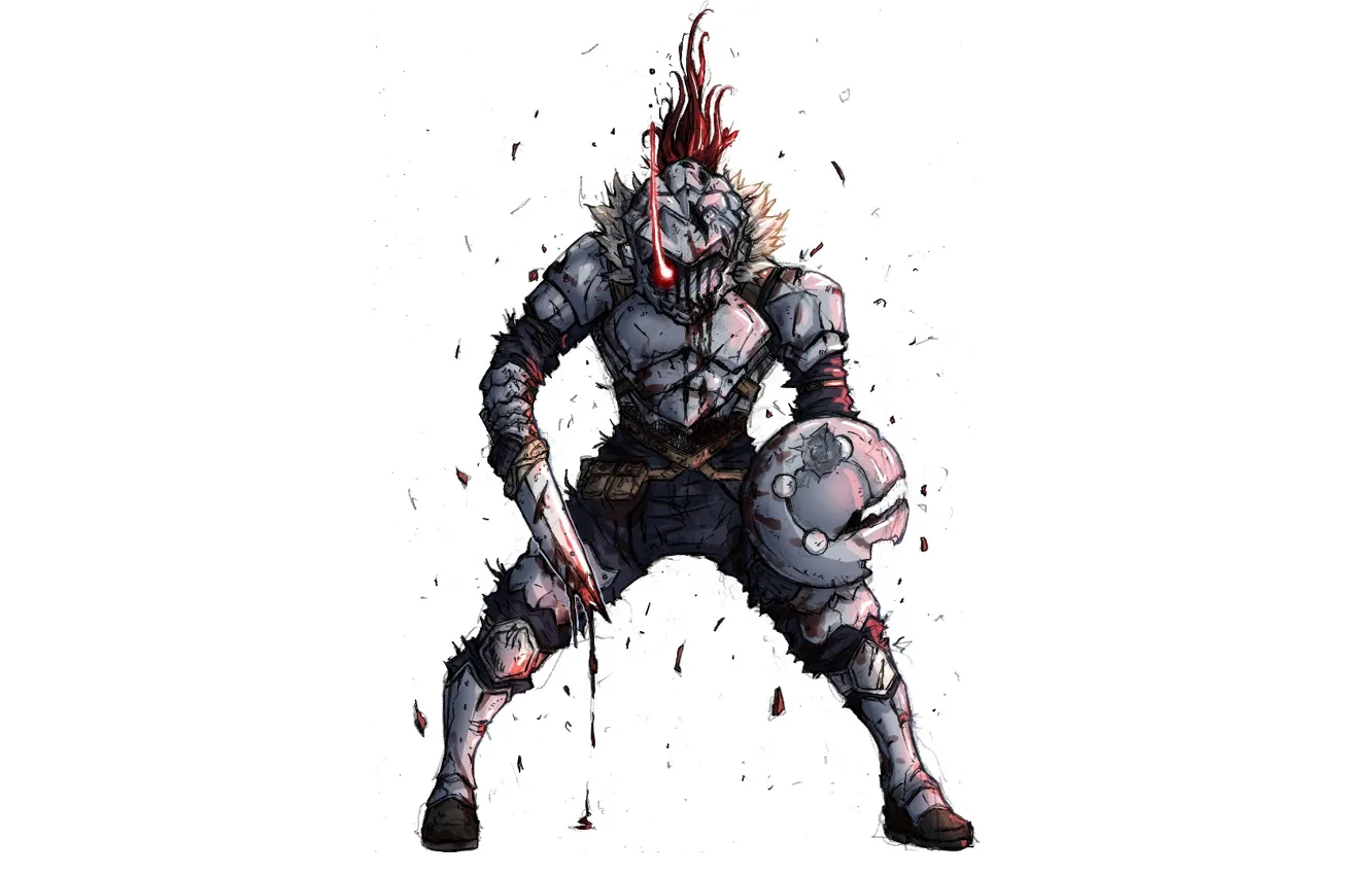 Photo wallpaper white background, shield, knight, Goblin Slayer, The killer of goblins