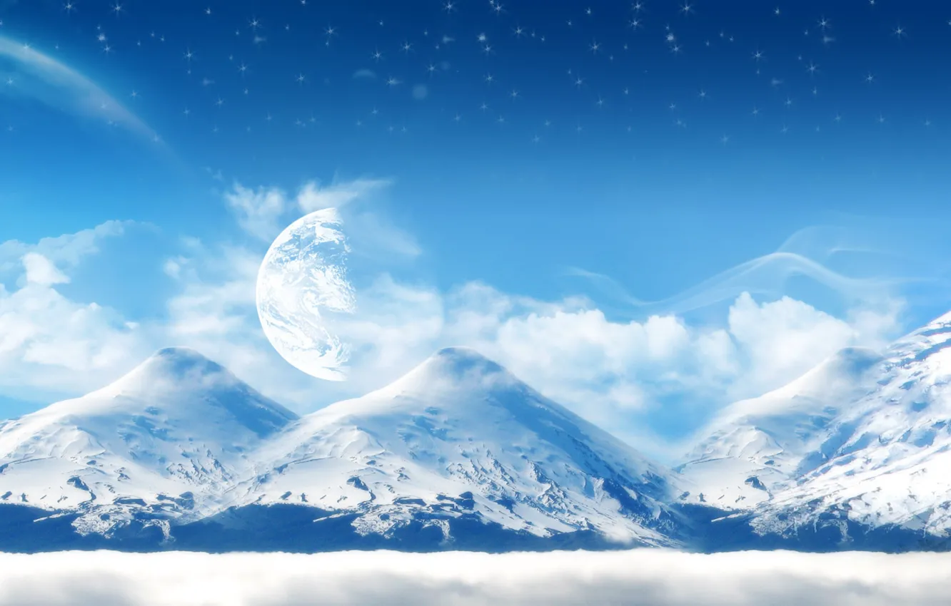 Photo wallpaper snow, mountains, planet