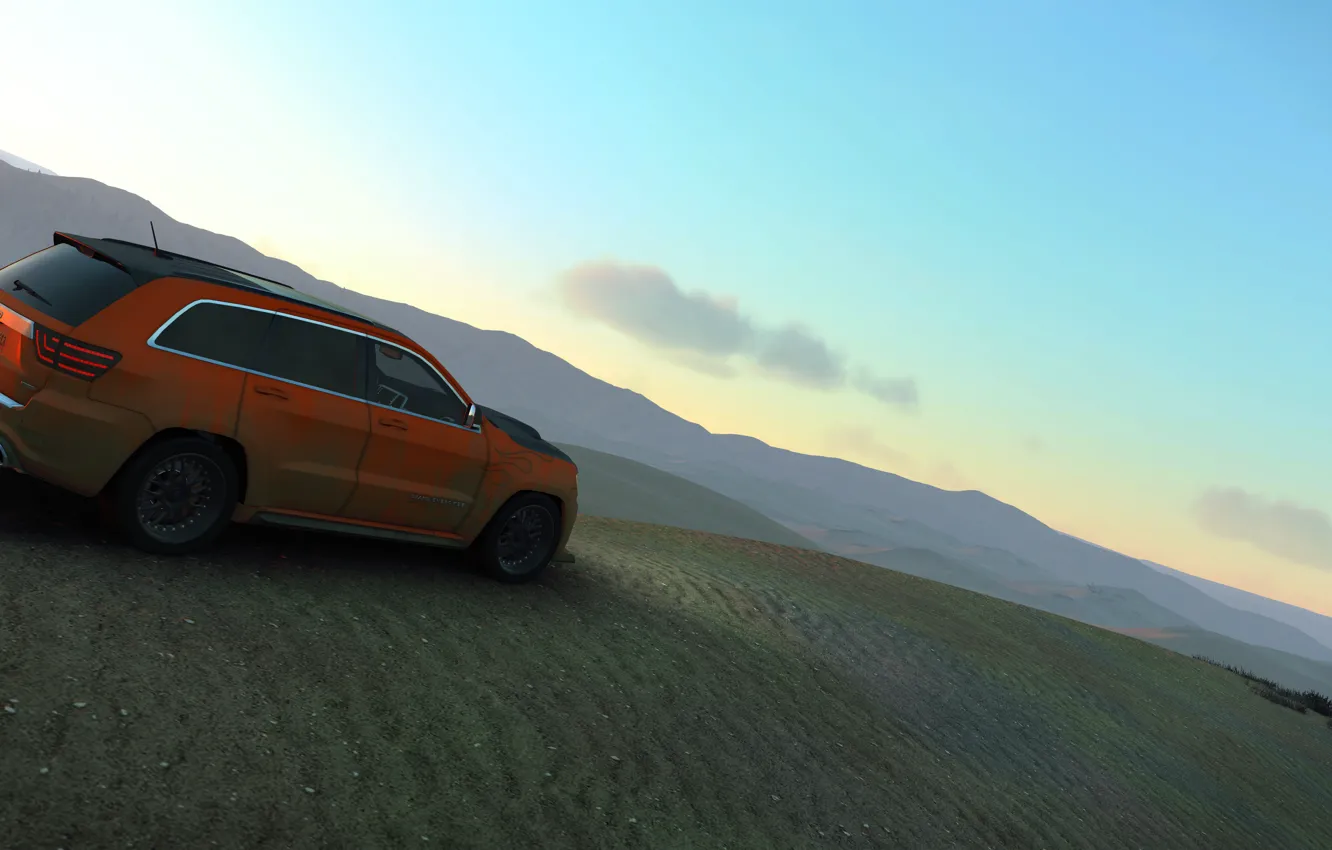 Photo wallpaper SRT, carro, laranja, deserto, horizonte, cheroki Gran, jipe, Game