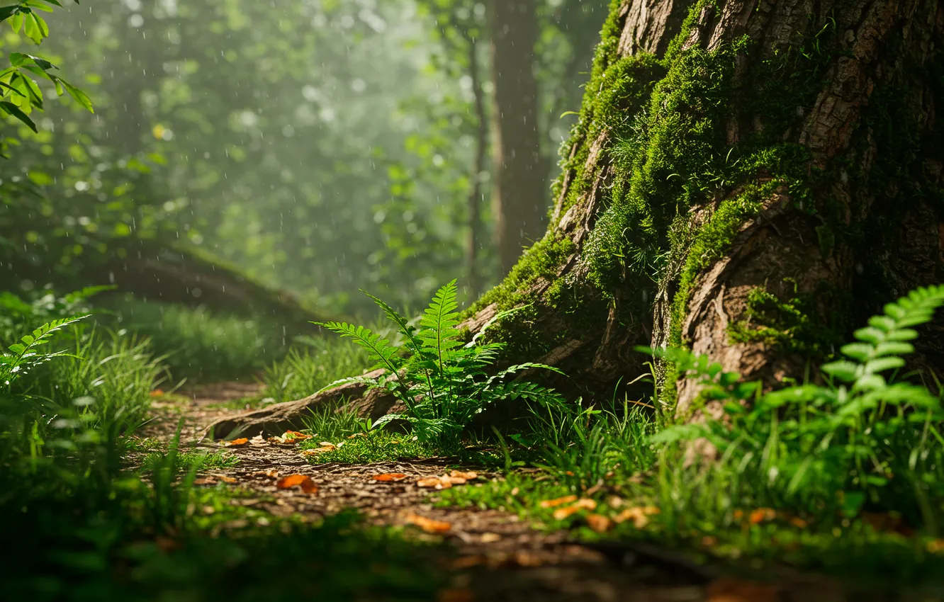 Photo wallpaper forest, trees, Wallpaper, moss, wallpaper, forest, fern, tree