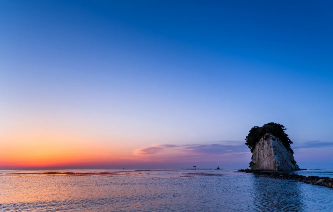 Photo wallpaper sea, the sky, rocks, the evening, tide
