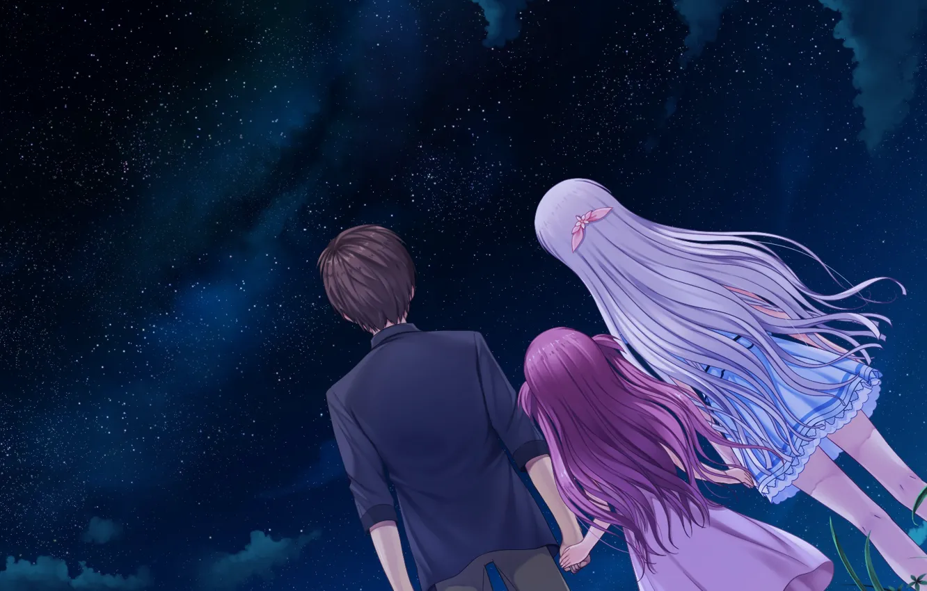 Photo wallpaper girl, night, girl, guy, trio