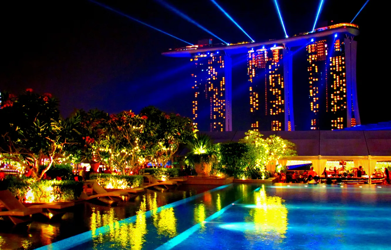 Photo wallpaper night, Singapore, night, Singapore, Hotel Marina Bay Sands