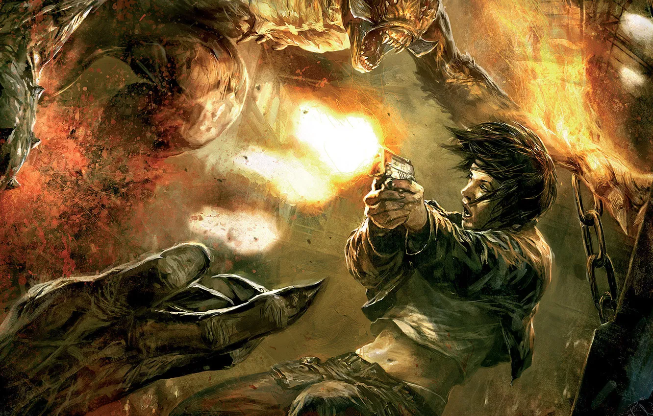 Photo wallpaper girl, monster, the battle, Hellgate London