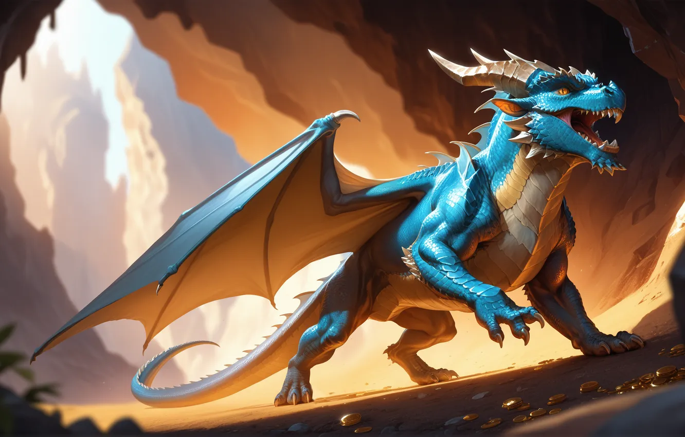 Photo wallpaper wallpaper, Dragon, Gold, Cave, Illustrations