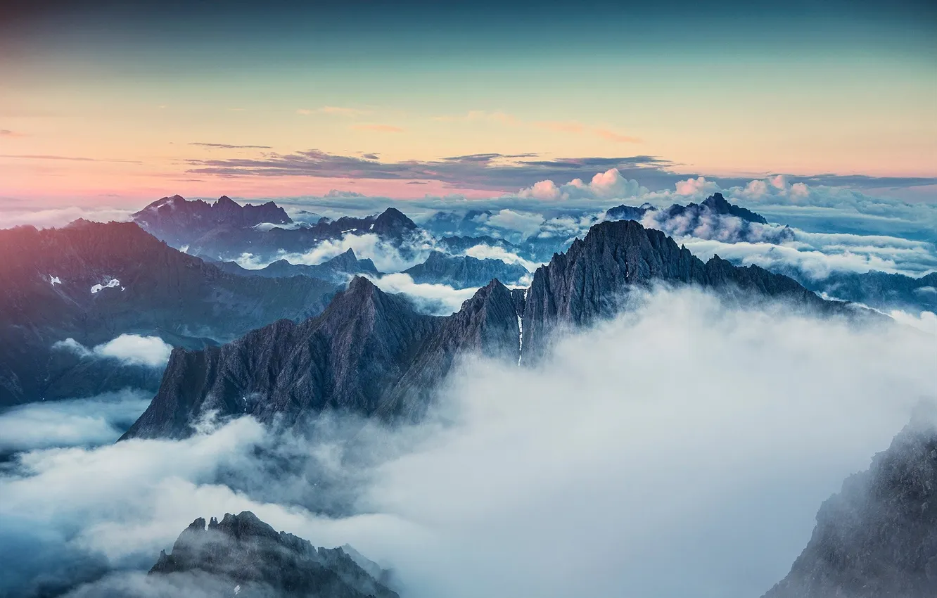 Photo wallpaper the sky, clouds, mountains, rocks, panorama